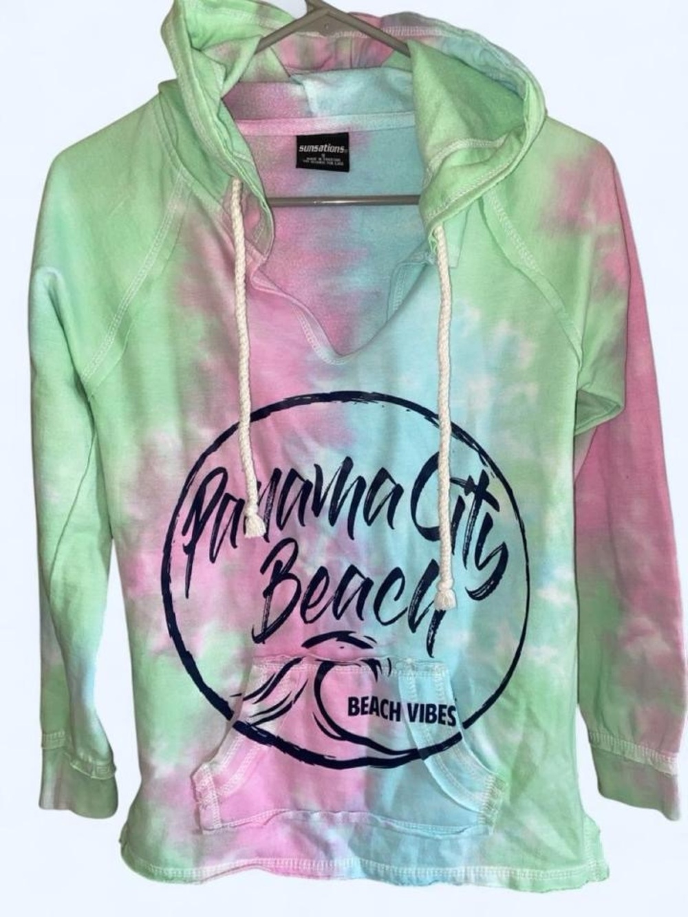 Panama City Beach Tie-Dye Pullover Hoodie - Pastel Pink & Mint